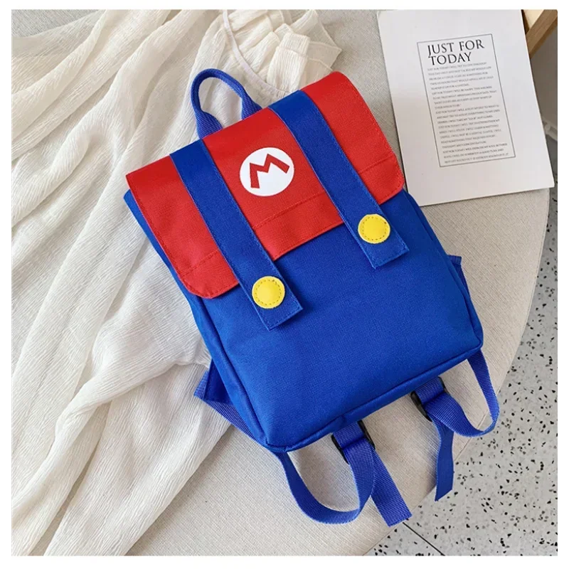 Mochila de Cosplay de Super Marios Bros, nailon de alta capacidad, resistente al agua, juego de Anime, Luigi, jardín de infantes, kawaii, bolsa escolar con letras M, regalos - imagen 5