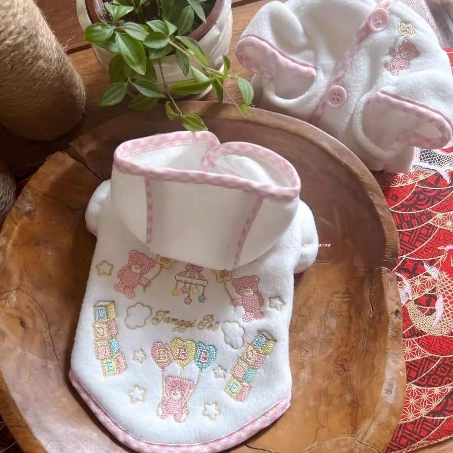 Chaqueta con capucha bordada de felpa para mascotas, oso de peluche, Sudadera con capucha de otoño/invierno, traje grueso para perros, chaleco, oso de peluche, ropa para cachorros para perros pequeños