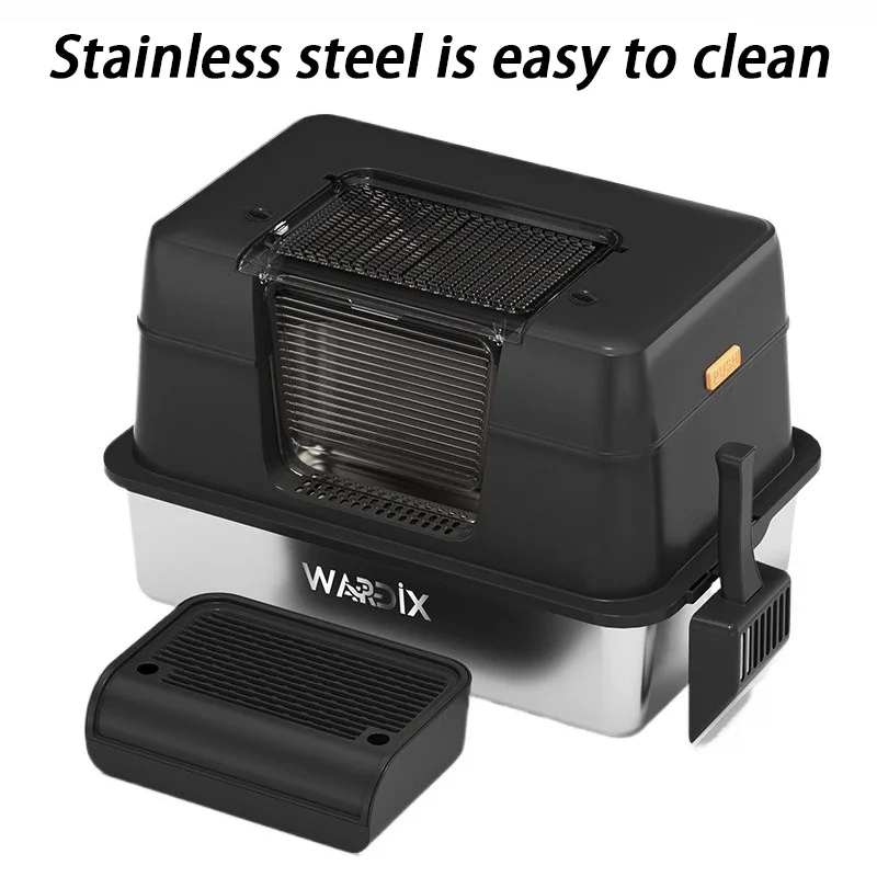 Fully Enclosed Cat Litter Box Stainless Steel Large Anti Odor Cat Bedpans Enclosed Kitten Litter Box with Scoop Pet Supplies - imagen 2