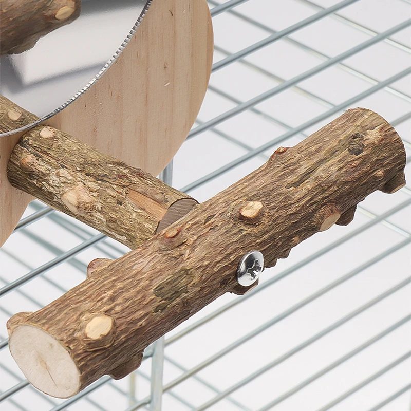 Percha de madera para pájaros, soporte de percha de madera Natural con espejo, plataforma para loros, accesorios para jaula, soporte de varilla para percha de rama - imagen 4
