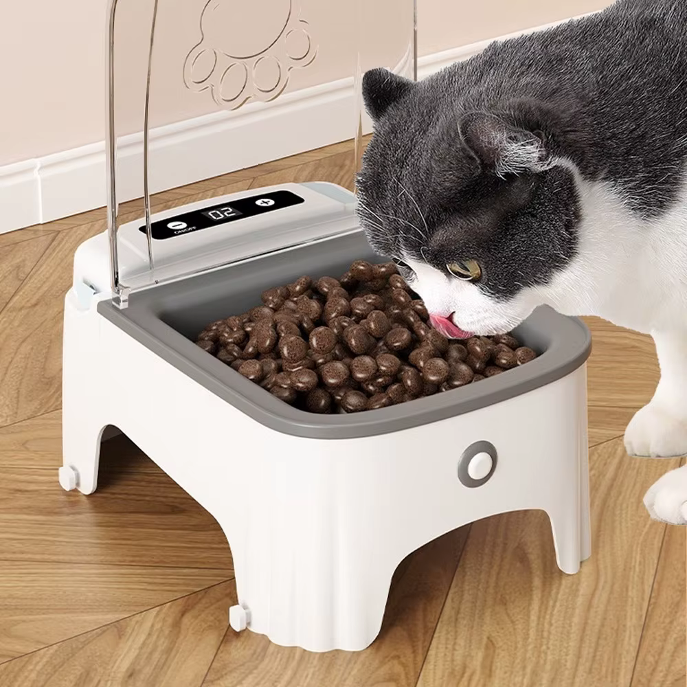 Comedero automático con tapa sensor bol cerámico para gatos y perros