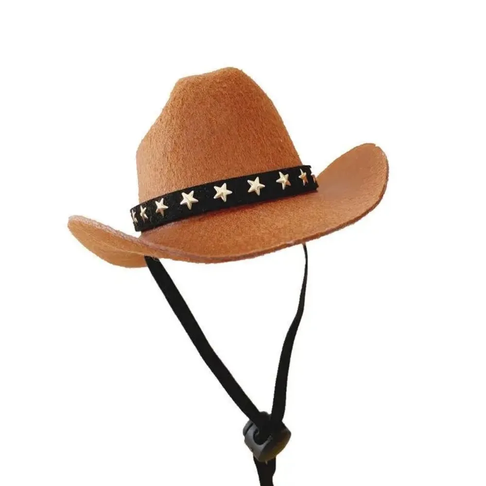 Sombrero de vaquero de tela no tejida para mascotas, accesorios para fotos, suave y cómodo, correas ajustables, gorras para fiestas callejeras para gatos y perros - imagen 4