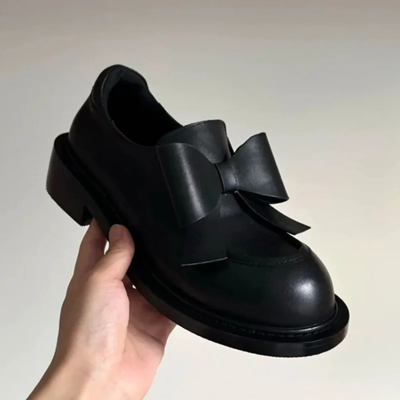 Mocasines góticos negros Vintage para mujer, tacones medios cuadrados Y2k, zapatos de tacón con pajarita, calzado gótico con punta redonda, novedad de 2025 - imagen 2