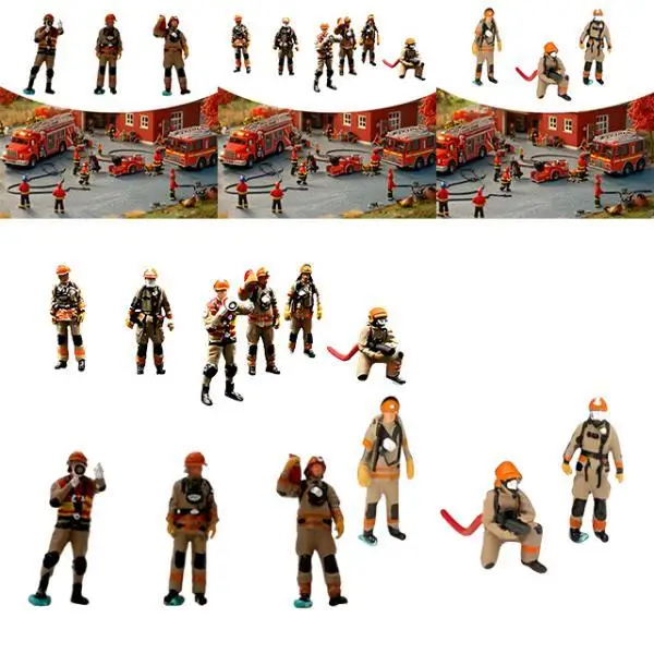 Miniature 1:64 Firefighter Figures Collection Diorama Action Figures Realistic for Scenery Landscape Diorama Decoration Layout
