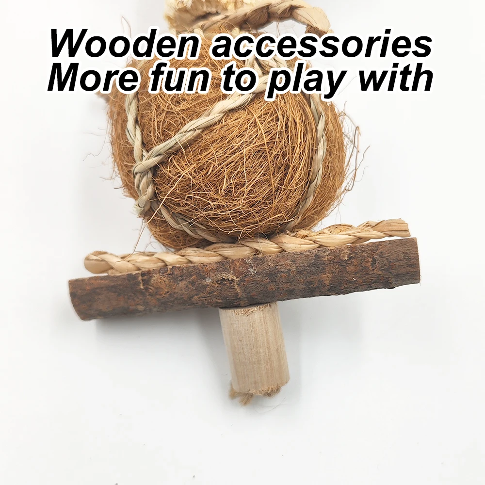 Bola de seda marrón Natural para escalar pájaros, juguetes colgantes, juguete para masticar loros, juguetes molares de entrenamiento de madera para jaula de pájaros, suministros colgantes, 1 ud.