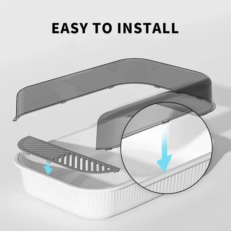 Caja de arena para gatos de gran capacidad, caja de arena de plástico semicerrada para gatos, inodoro para mascotas, bandeja antisalpicaduras para gatos, colcha, suministros para mascotas - imagen 3