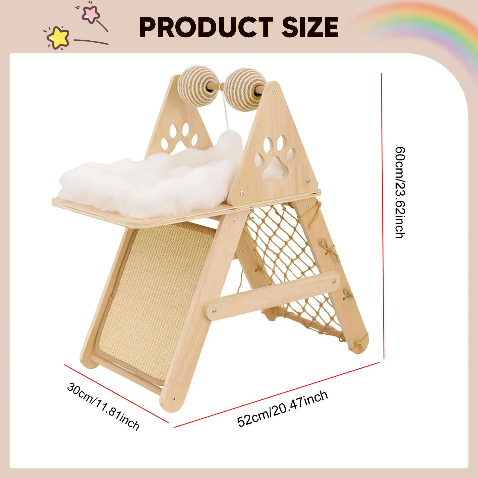 Cama vertical de madera maciza para gatos con rascador y parque juegos - imagen 5