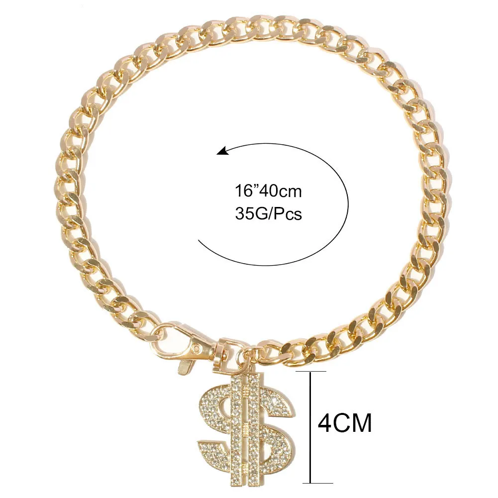 Cadena chapada en oro/plata para perros con colgante de signo de dólar, Collar de Hip Hop para perros pequeños y medianos, Bulldog - imagen 3