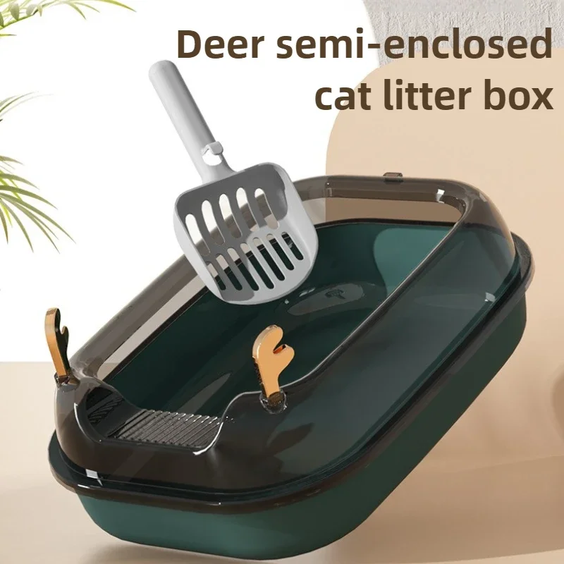 Caja de arena para gatos grande con astas, inodoro cerrado a prueba de salpicaduras para mascotas, caja de arena para gatos extraíble y lavable, suministros para mascotas - imagen 3