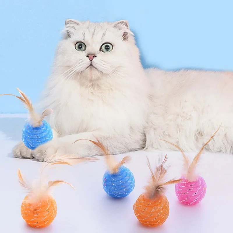 Pelota de plumas interactivas para gatos, juguetes de palos de plumas para gatos, bolas de burlas, juguete para gatos con campana rascador, productos para mascotas - imagen 3