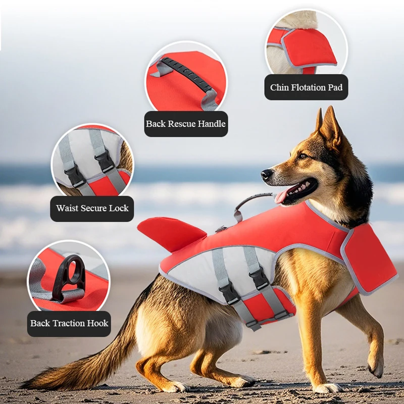 Chaleco salvavidas para perros medianos, súper flotabilidad, sin ahogamiento, chaleco salvavidas para mascotas con mango de rescate de seguridad, almohadilla para la barbilla, preservación de vida para perros - imagen 3