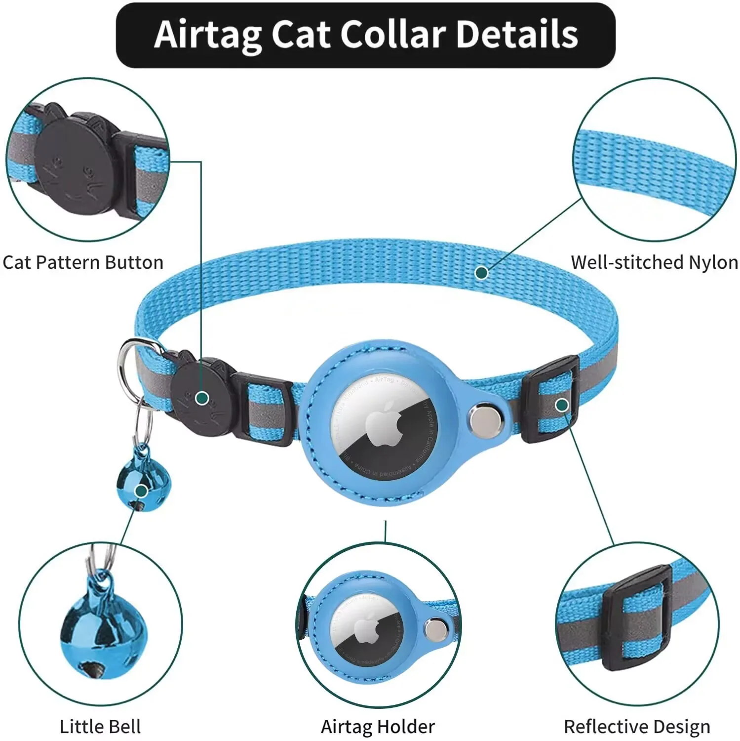 Para Apple Airtag funda protectora Collar de seguimiento para mascotas collares para perros mascotas rastreador antipérdida localizador de cachorros y gatos collares reflectantes - imagen 3