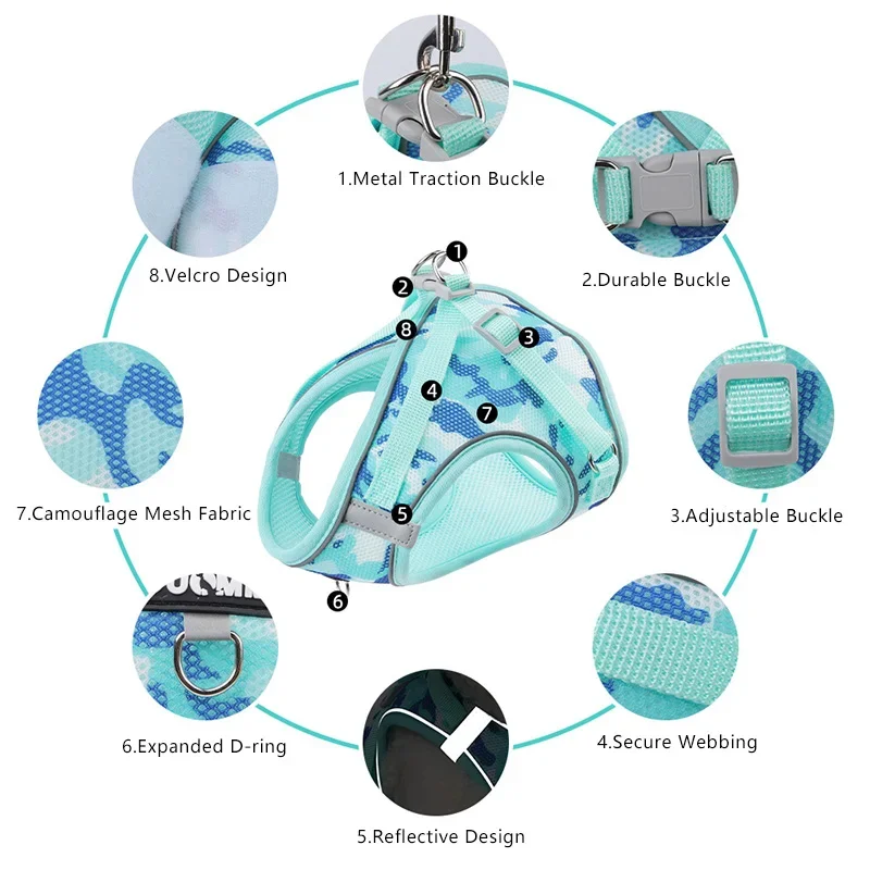 Correa trasera transpirable ajustable para mascotas con cuerda de tracción estilo chaleco arneses reflectantes mascotas suministros para caminar al aire libre - imagen 3