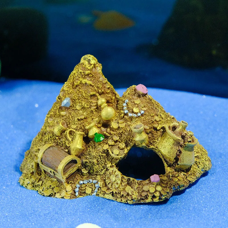 Escondite montaña de resina para acuarios – Cueva con cofre tesoro - imagen 4
