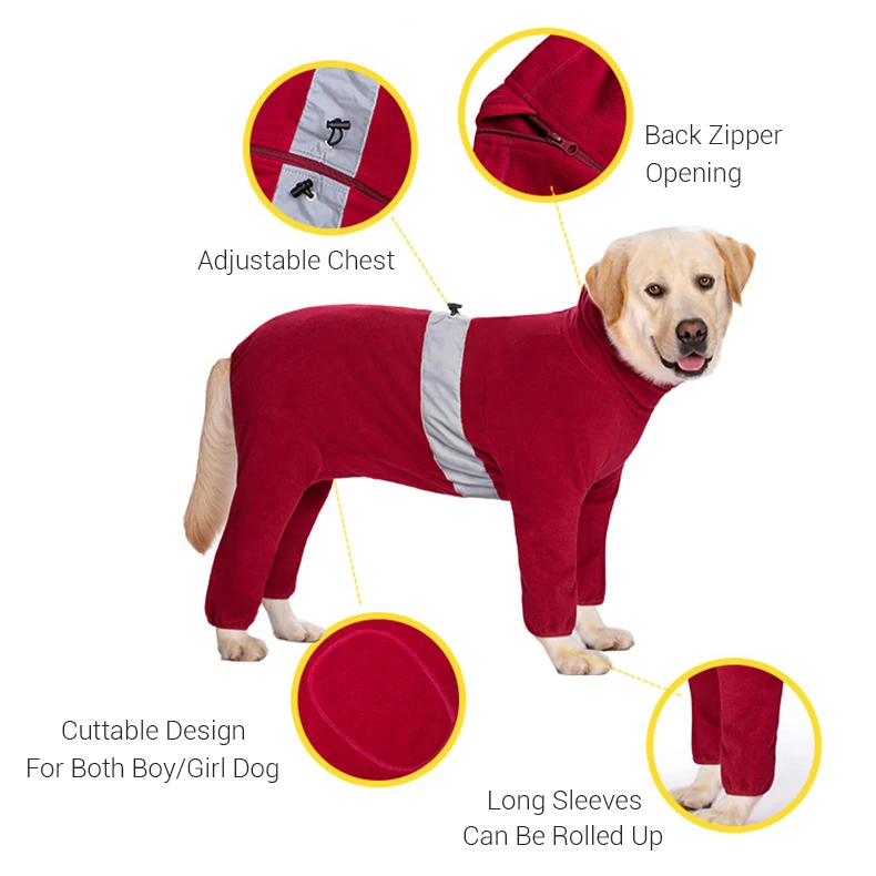 Ropa cálida de lana Polar para perros grandes, mono reflectante ajustable para perros, pijamas para niños y niñas, Otoño e Invierno - imagen 3
