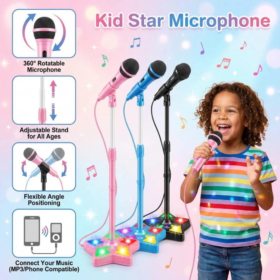 Micrófono karaoke infantil con soporte – Juguete educativo para niños - imagen 5