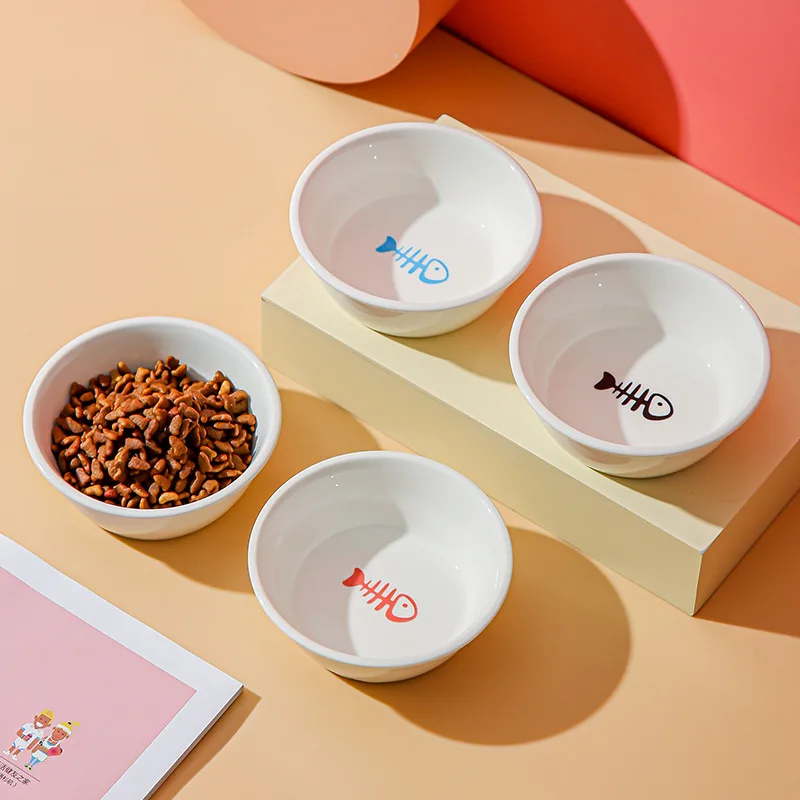 Cuenco de cerámica con diseño de espina de pescado y huella, cuenco de agua de grano fácil de limpiar para perros, gatos, suministros para mascotas, accesorios - imagen 4