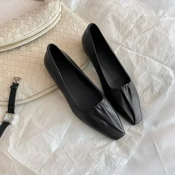 Bailarinas de cuero para mujer, zapatos planos sin cordones