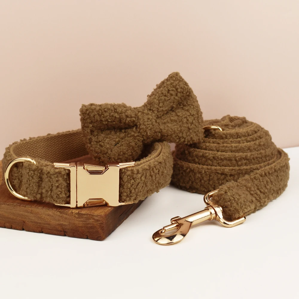 Collar de perro de piel de cordero Collar de punto hecho a mano Suministros para perros de compañía Accesorios tejidos Otoño Invierno Conjunto de Navidad Teddy 03 - imagen 2