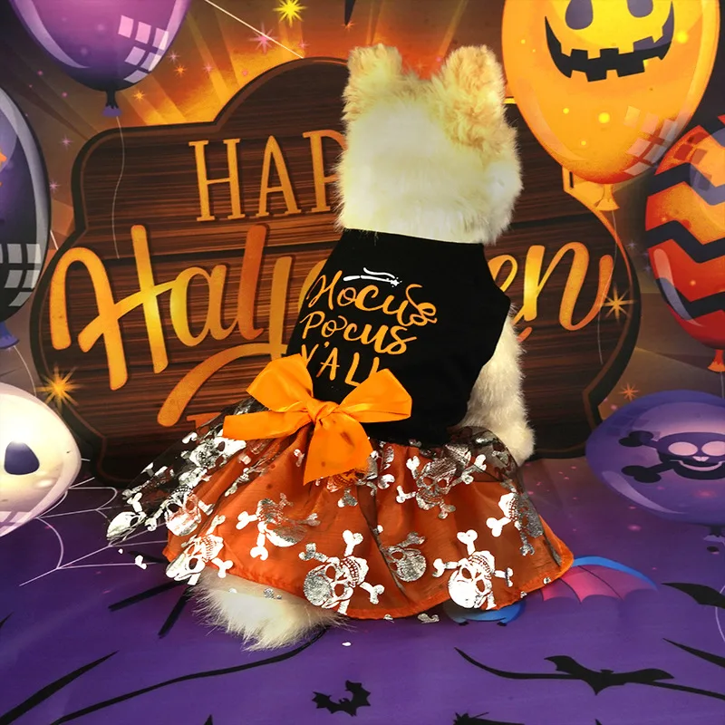 Disfraz de Halloween para mascotas, vestido de calabaza para perros pequeños y medianos, peluche de Pomerania, transfronterizo Popular - imagen 3