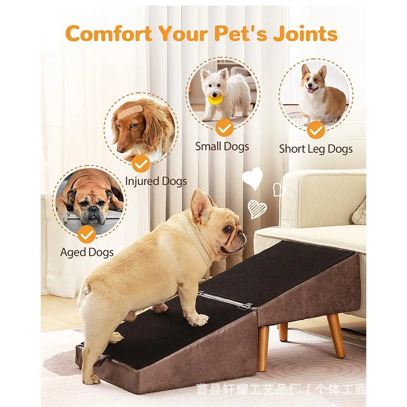 Rampa interior para perros: escaleras y taburetes de madera natural - imagen 4