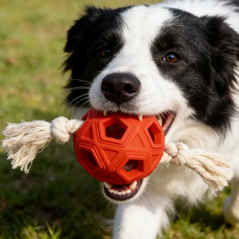 Pelota de goma con cuerda para perros – Juguete masticable dental