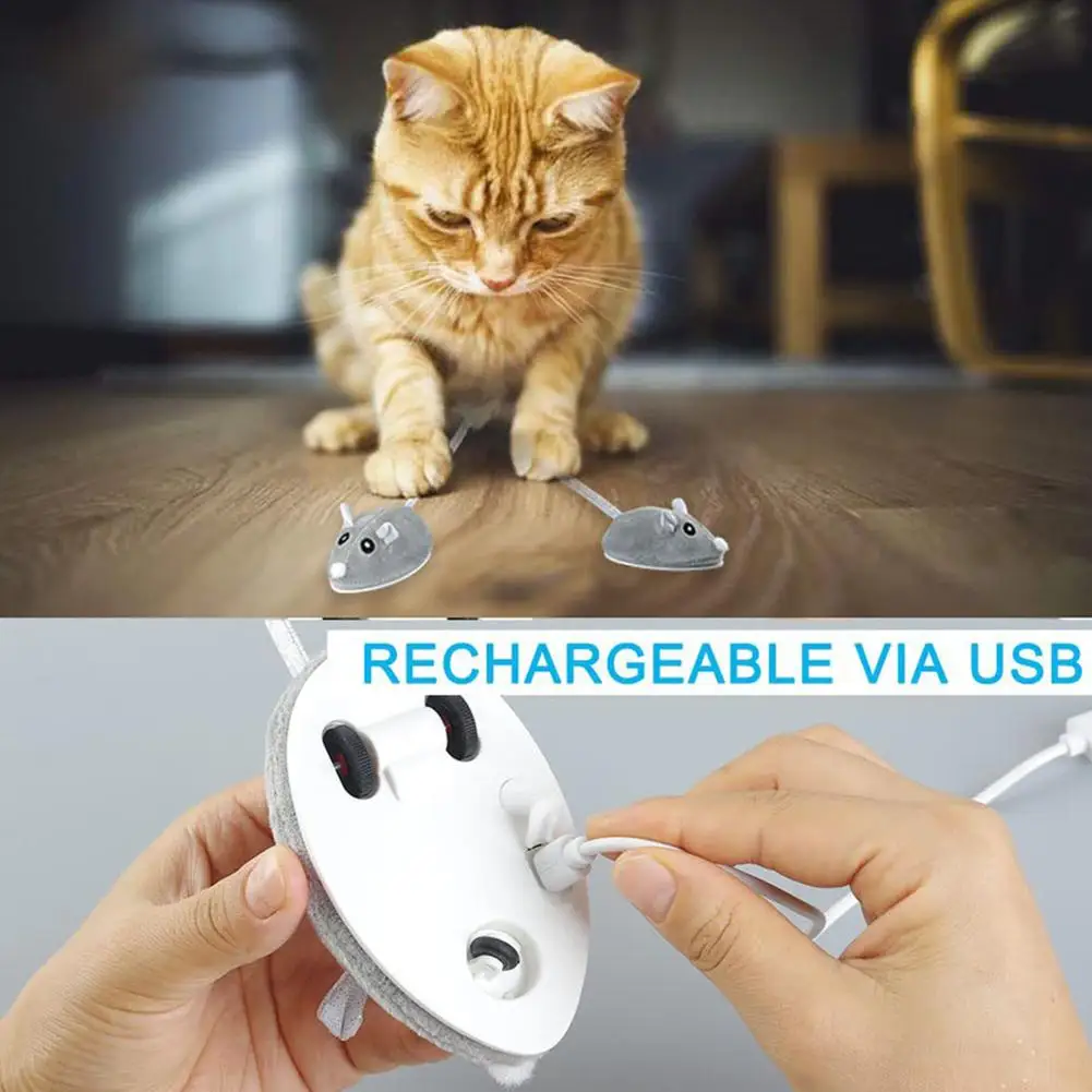 Ratón falso electrónico de felpa para gato, recargable por Usb juguete interactivo, pluma, interior - imagen 5