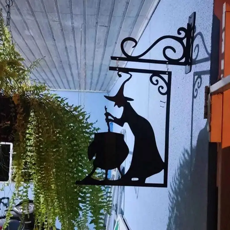 Silueta de Metal de bruja de Halloween, adorno colgante de bruja negra, arte de pared, decoración de Halloween al aire libre, decoraciones colgantes de jardín - imagen 4
