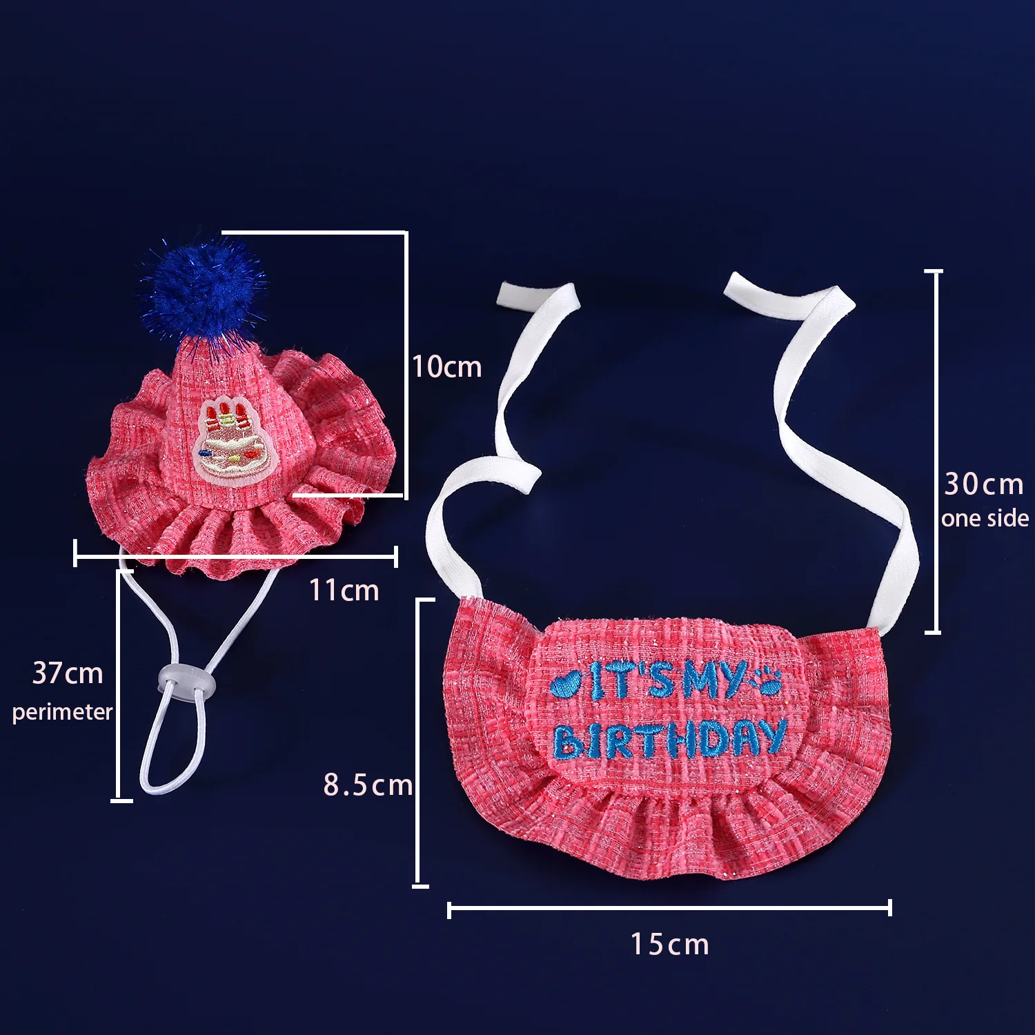 Conjunto de fiesta de cumpleaños para mascotas, babero de encaje bordado de feliz cumpleaños, sombrero, accesorios para cachorros, gatos y perros pequeños - imagen 4