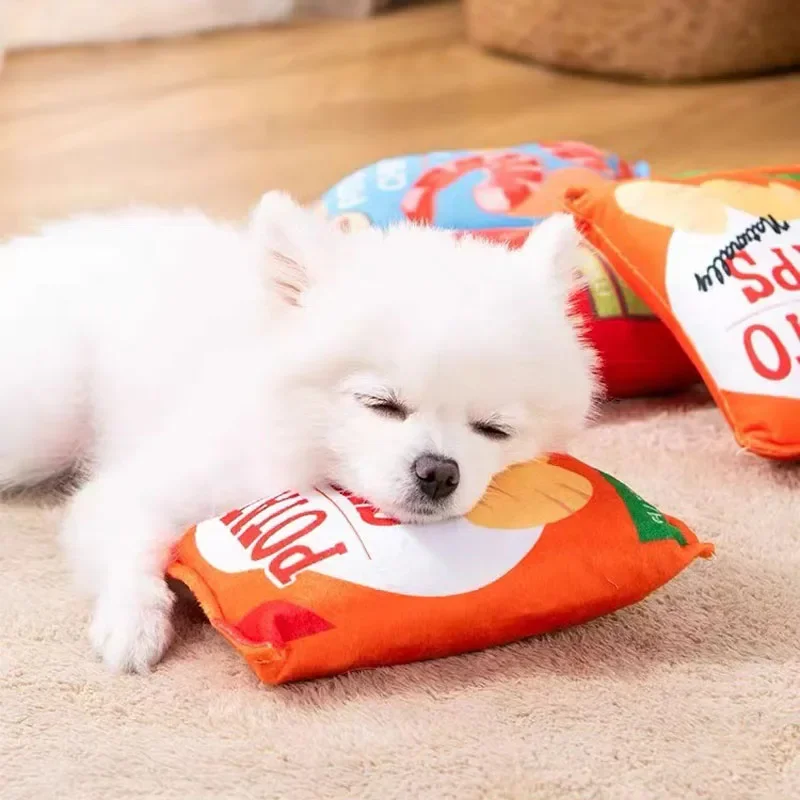 Divertidos juguetes para perros, patatas fritas, mascotas rellenas de felpa, juguete para masticar chirriante, juguetes de papel con sonido resistente a mordeduras para mascotas pequeñas y medianas, suministros - imagen 2