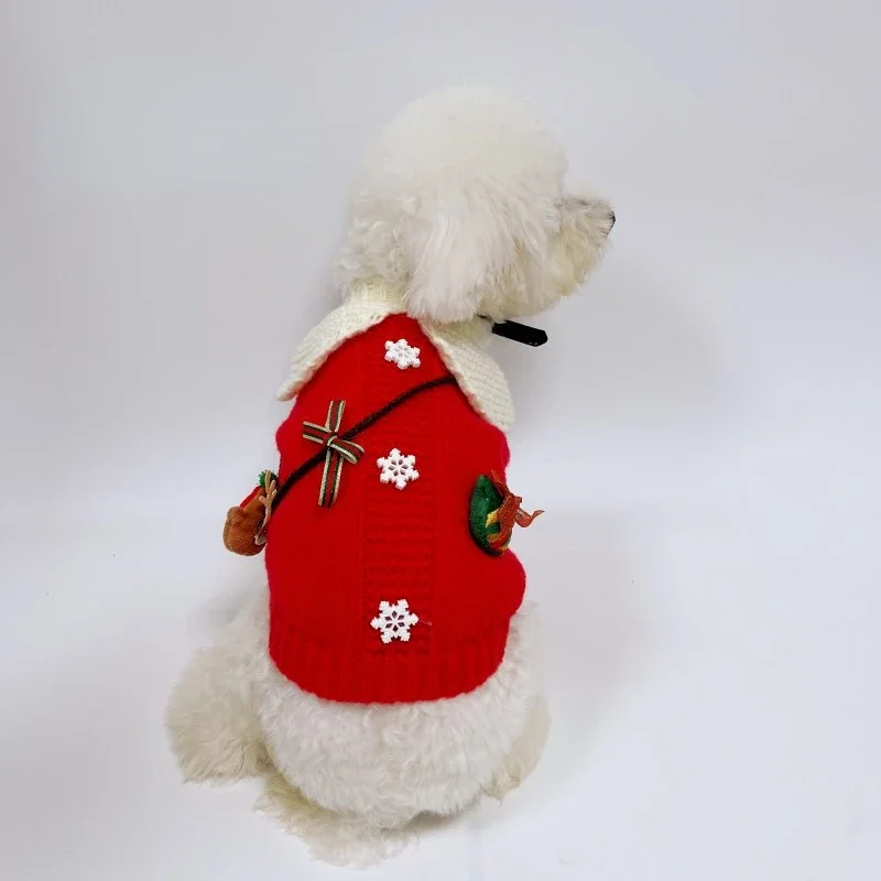 Lindo suéter tejido para mascotas, regalo de Navidad, bolsa cruzada para cachorros, gatitos, osos, ropa roja para cachorros, suéter cálido de invierno, ropa para cachorros - imagen 4