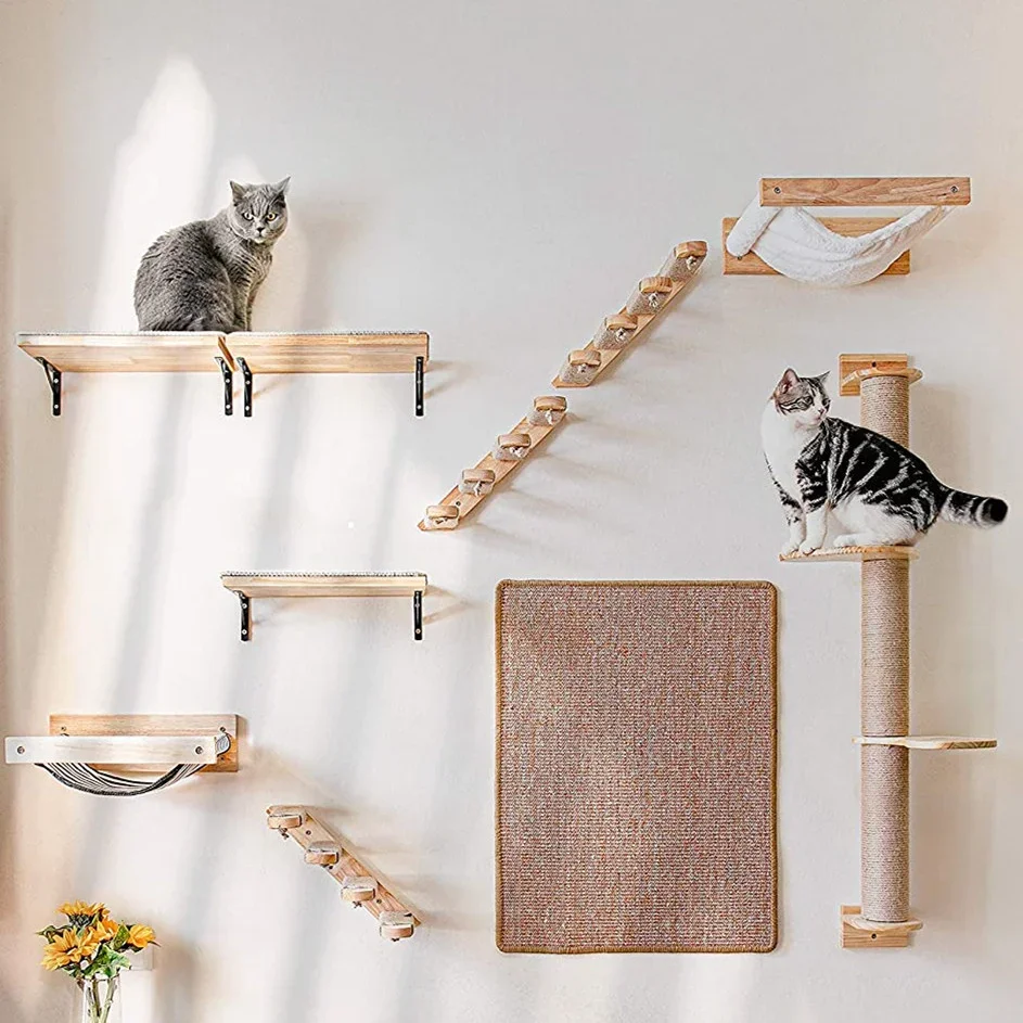 Rascador de pared con hamaca para gatos – Madera natural - imagen 3