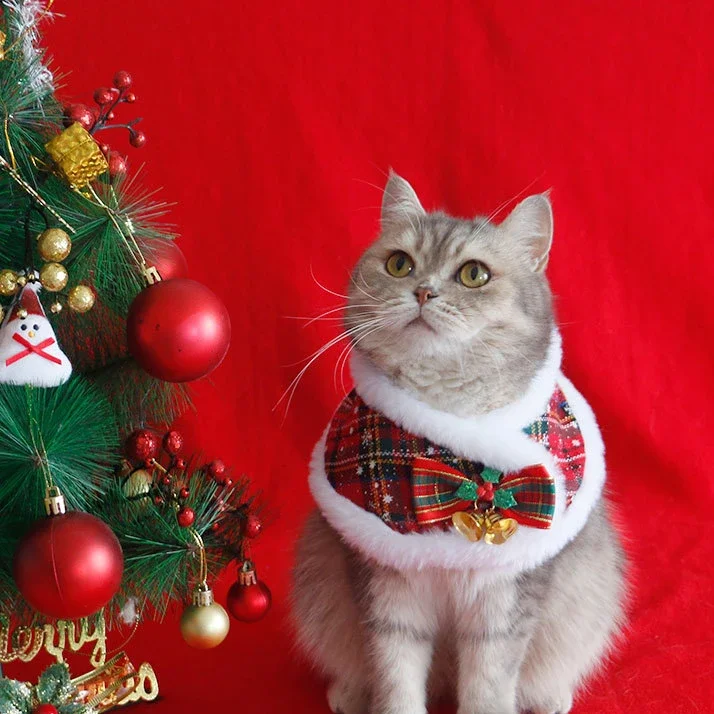 Capa navideña para perros y gatos, capa navideña para mascotas, bufanda para mascotas, joyería bonita y cálida para invierno, bufanda para el cuello para perros y gatos, accesorios para perros - imagen 3