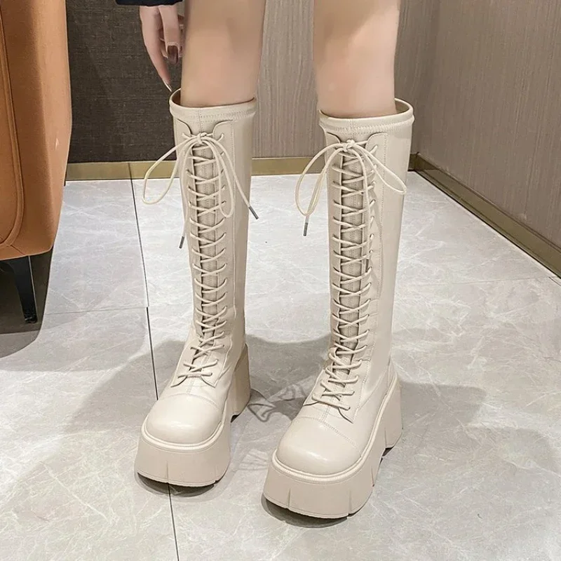 Botas de media caña con cordones para Mujer, botines suaves con cremallera, tacón de plataforma, estilo Chelsea, Invierno - imagen 4