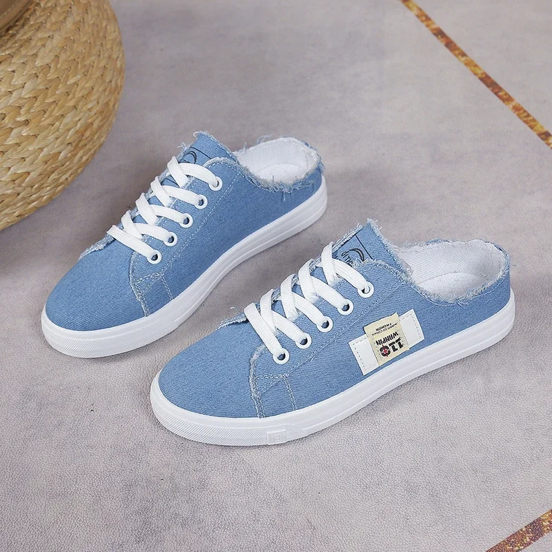 Zapatos planos de lona para mujer, zapatillas informales con cordones en la parte superior baja, color blanco, talla grande 43, primavera y verano, 2024 - imagen 4