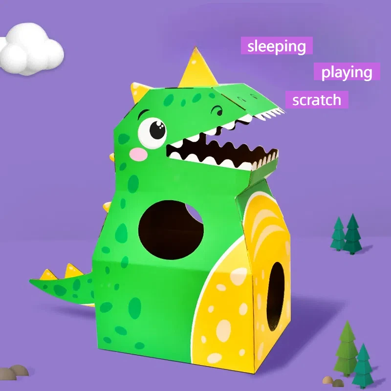 Dinosaur Cardboard Cat House with Scratcher unique design cat scratching house cat bed scratching mat - imagen 4