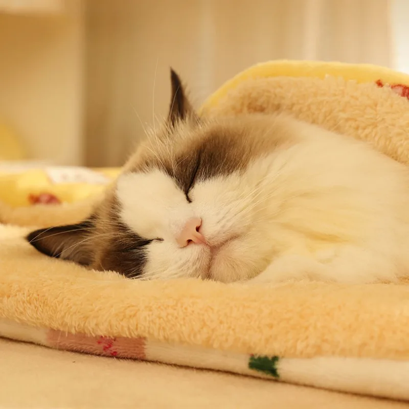 Manta de cama cálida de lana para perros y gatos, almohadilla para dormir con estampado bonito, suministros para cachorros y gatitos, colcha de nido suave portátil para viajes al aire libre, invierno - imagen 3