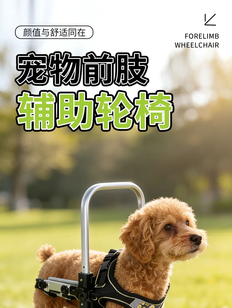Vista frontal de la silla de ruedas para perros pequeños