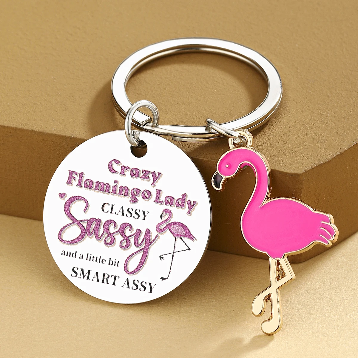 Llavero rosa con flamenco - regalo para amantes de gatos y perros