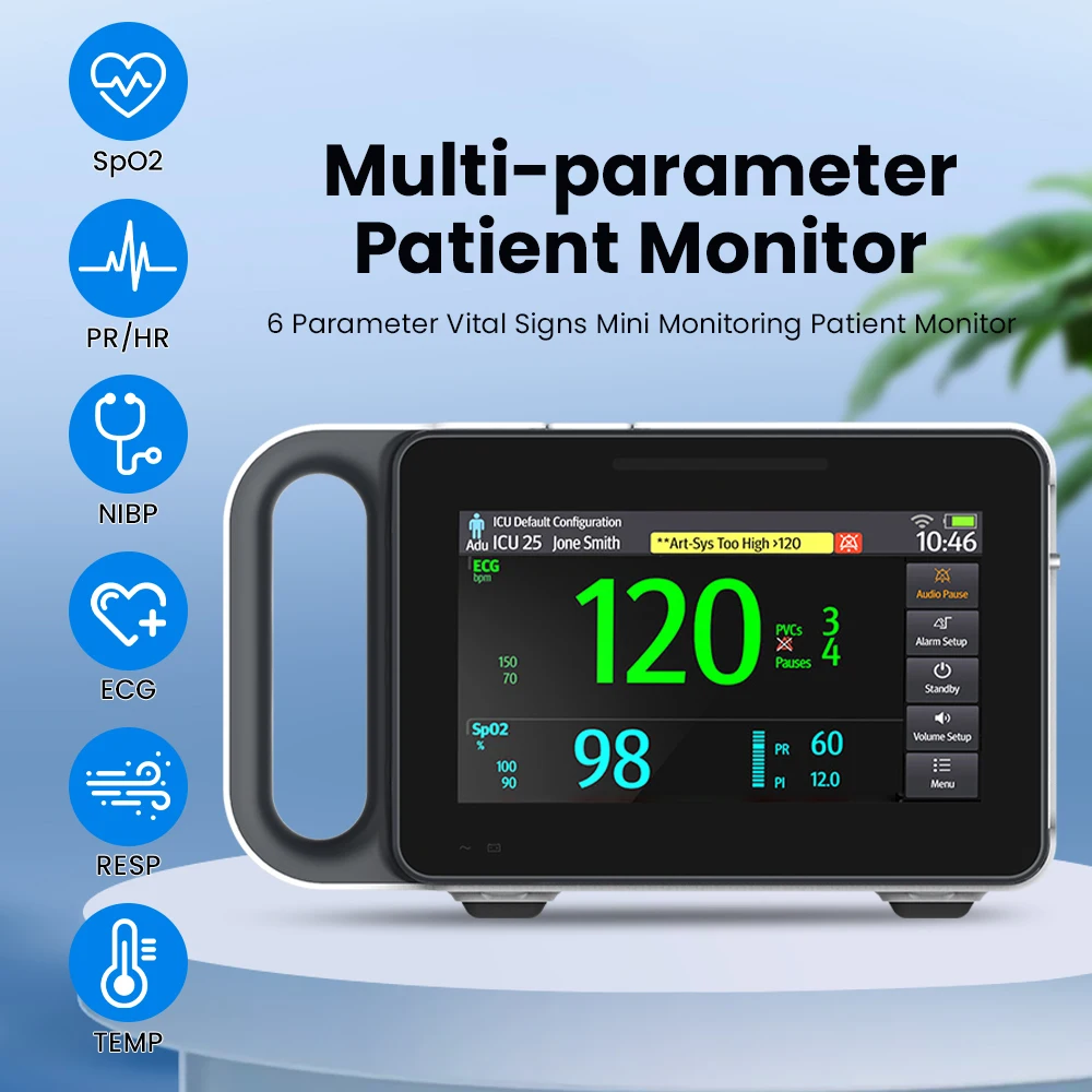Monitor de paciente multiparámetro humano de tamaño pequeño E7A, pantalla táctil de 7 pulgadas, Monitor de signos vitales portátil ETCO2 opcional - imagen 2