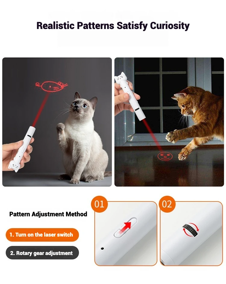 Juguete láser para gatos, palo de luz interactivo recargable por USB para mascotas, puntero infrarrojo con múltiples patrones, divertido cazador de gatos, juguete de entrenamiento para ejercicio - imagen 2