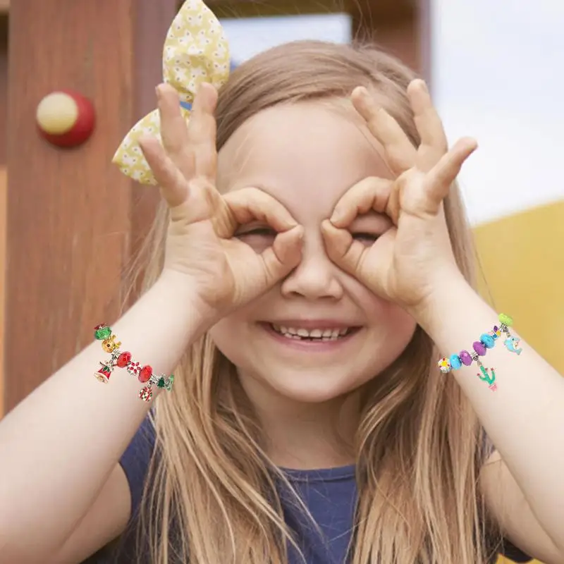 Kit de fabricación de joyas con cuentas DIY para niños, cuentas de joyería para niños, DIY, pulsera portátil para niños, suministros para hacer anillos, Kits de cuentas DIY para cumpleaños - imagen 3