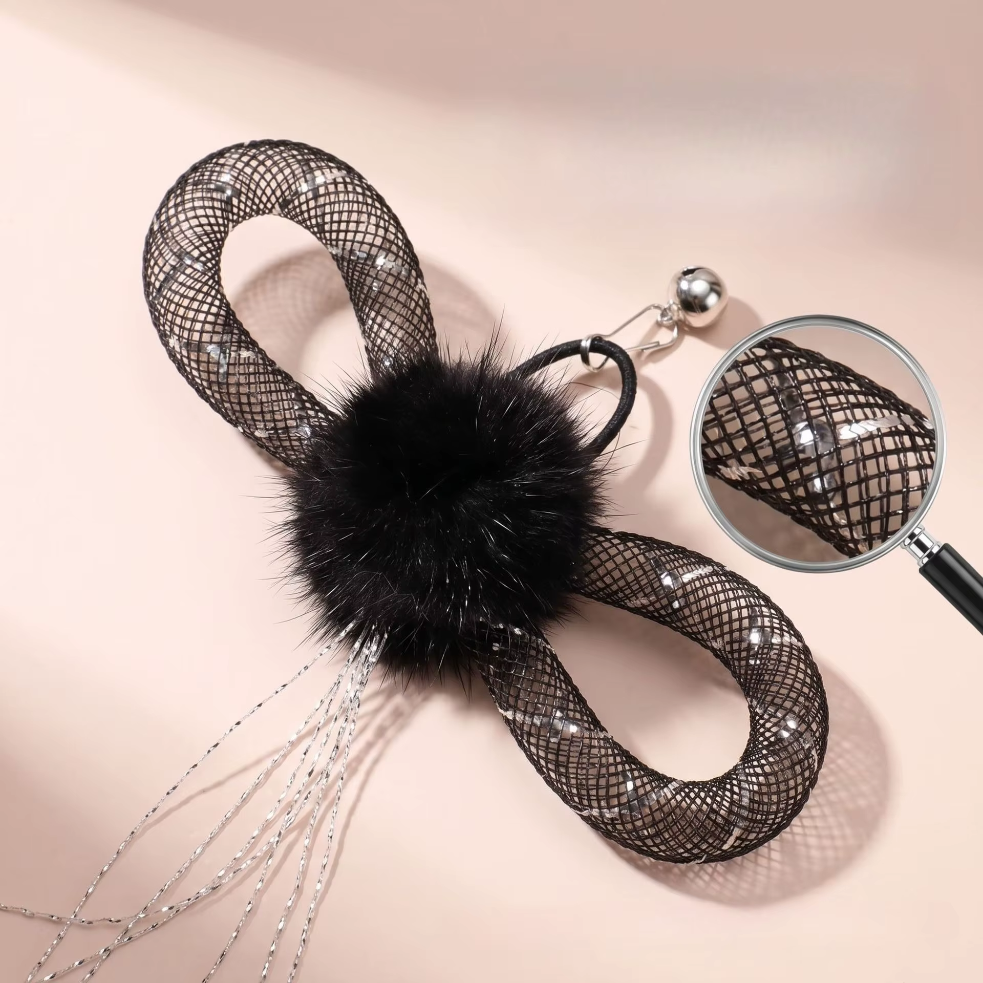 Juguete peluche para gatos con borla mariposa visón negro interactivo