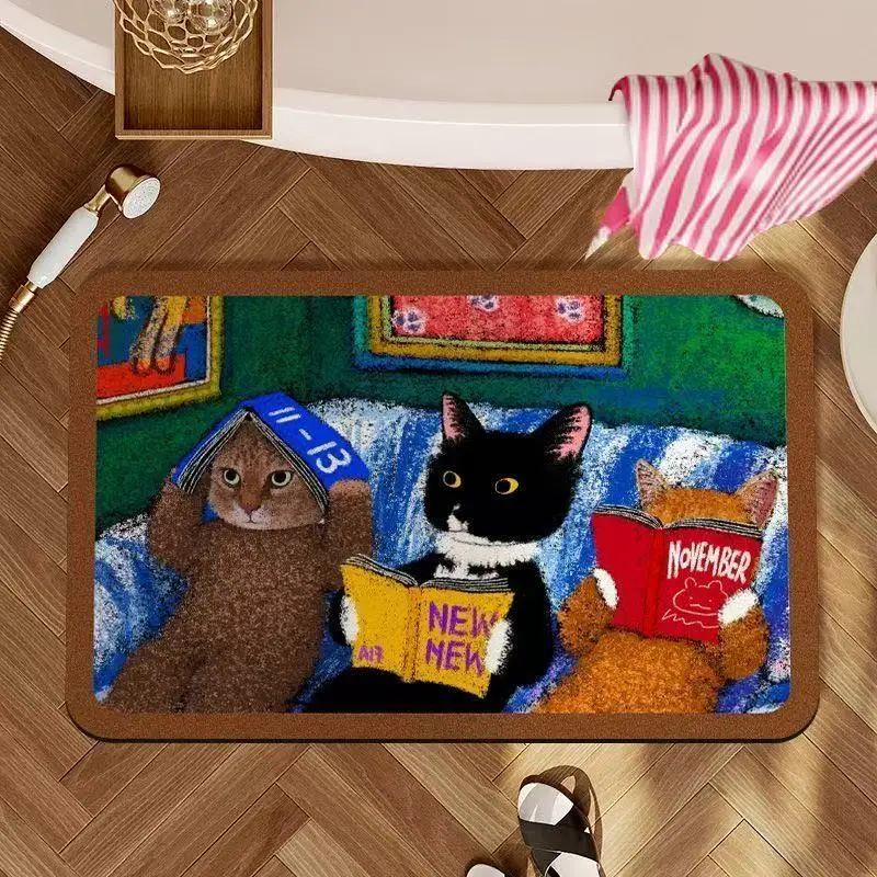 Alfombrillas de gato bonitas de dibujos animados, alfombrilla antideslizante absorbente para baño, alfombrilla de bienvenida para sala de estar, dormitorio, baño, Ideal para decoración de fiestas - imagen 2