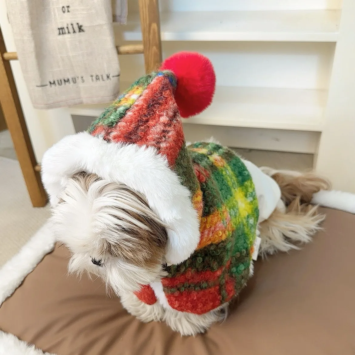 Capa con capucha de otoño e invierno para mascotas, capa navideña de peluche Schnauzer, abrigo grueso para perros, ropa para perros pequeños, ropa para cachorros - imagen 4