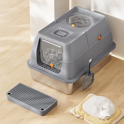 Caja de arena de acero inoxidable para gatos, caja de arena autolimpiante para mascotas, gatos, gatitos, arena de limpieza para mascotas, cachorros, perros, gatitos, casa, inodoro