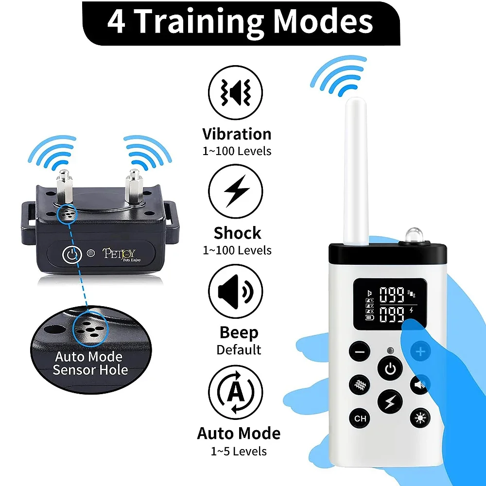 Collar de adiestramiento para perros de 3300 pies, Collar electrónico para perros antiladridos y entrenamiento automático, Collar vibratorio recargable e impermeable para perros - imagen 4