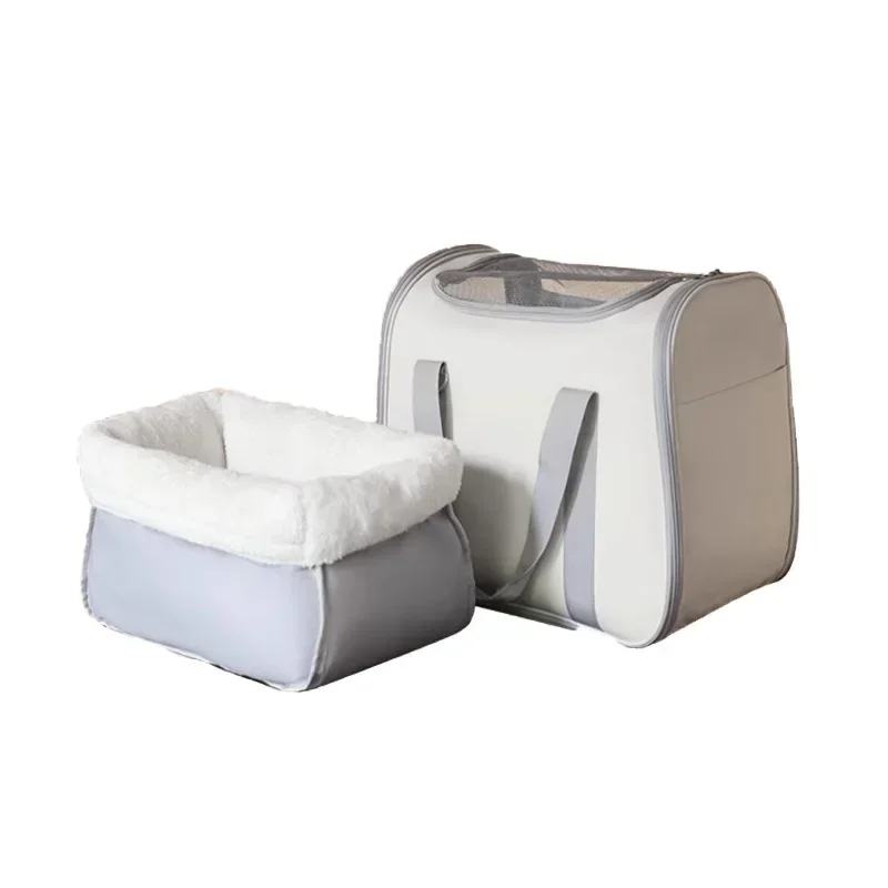 Mochila portátil para salir, bolso de un solo hombro, para salir de invierno, bolso de terciopelo cálido para gatos, bolsa para mascotas con nido de gato de doble uso - imagen 5