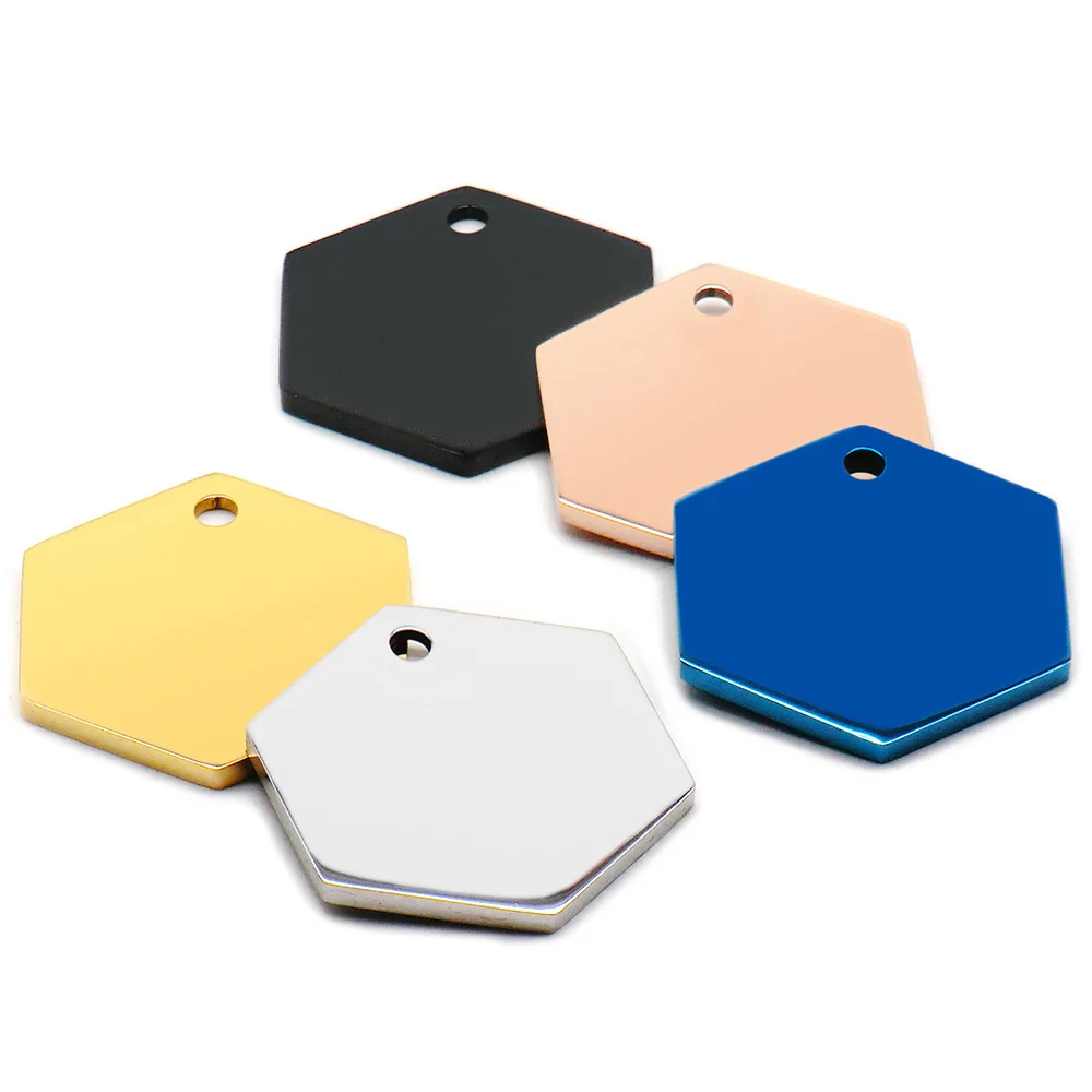 Etiquetas de nombre hexagonales de 20 piezas, placa de identificación de acero inoxidable para perro, colgante, esmalte de espejo, collar para personas, venta al por mayor - imagen 4