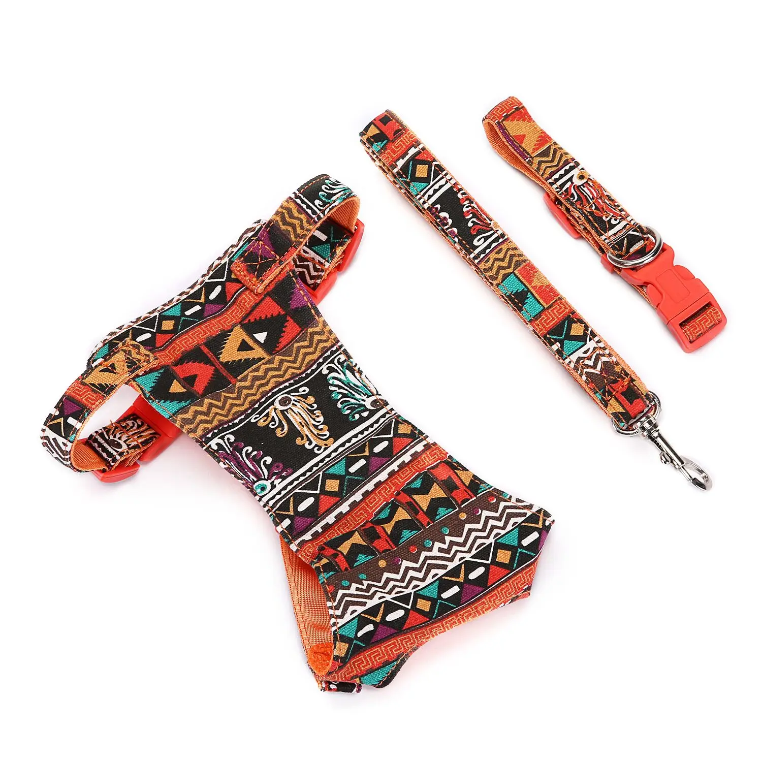 Correa de nailon para perro de estilo bohemio, collar y arnés S L, arnés para perro suave y transpirable de 4 colores, correa y collar para perro mascota - imagen 2